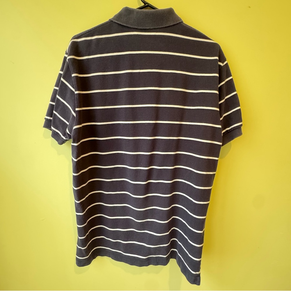 Polo Ralph Lauren Polo Shirt Blue Striped White Pony Cotton Mens Large Classic - Picture 8 of 9
